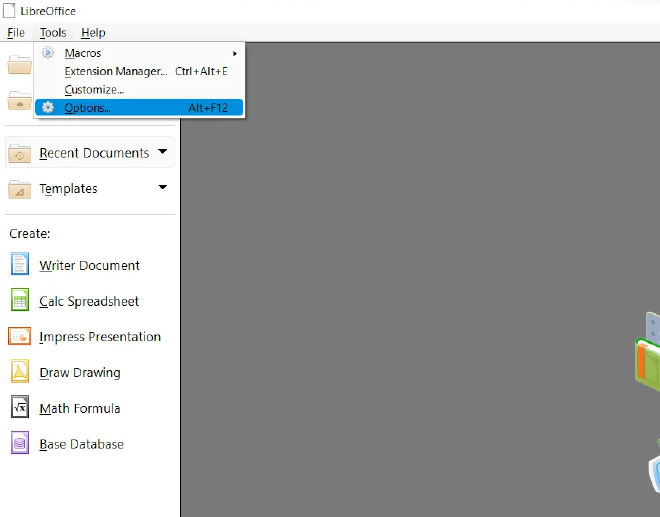LibreOffice, opciones
