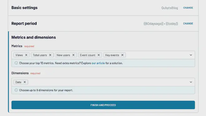 Coupler.io configuración de propiedad y rango de fechas