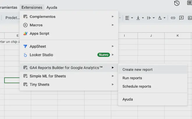 Crear un nuevo reporte con Google Analytics report builder
