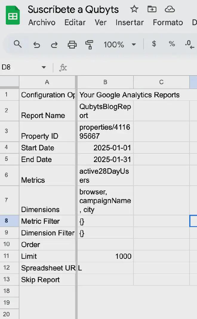 Obtener datos de GA4 en Google Sheets