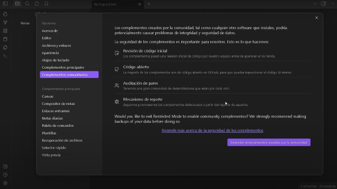 Obsidian, complementos comunitarios