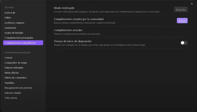 Obsidian.md, buscar complementos comunitarios