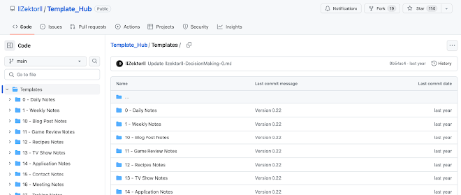 Templates disponibles en Obsidian Template Hub