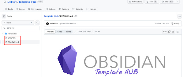 License y README del repositorio Obsidian Template Hub